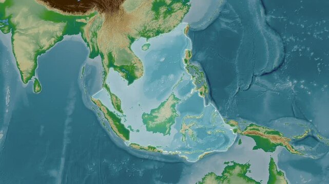 South China and Easter Archipelagic Seas. Close-up on a colored elevation map