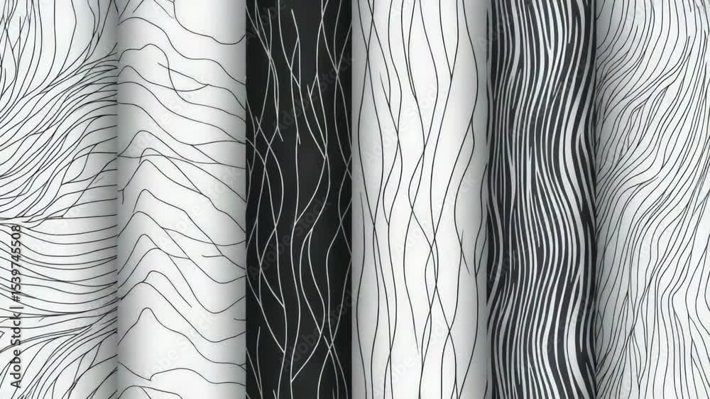 Poster four distinct black and white patterns on various textures