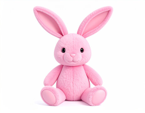 Plush Pink Bunny: A charming plush pink bunny sits, its soft, fluffy texture and endearing features radiating warmth and comfort, invoking a sense of childhood joy and nostalgia. - Powered by Adobe