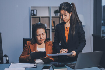 Business Documents, Auditor businesswoman checking searching document legal prepare paperwork or...