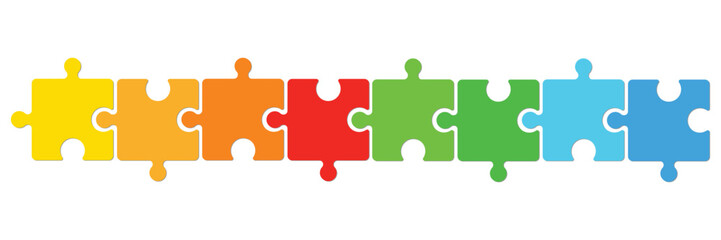 Flat vector icon of 8 jigsaw pieces. Jigsaw pieces symbol. Jigsaw on white background. Vector illustration.