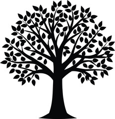 Fototapeta premium Silhouette of a leafy tree against a white background in vector format