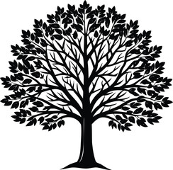 Obraz premium Black and white vector image of a tree with dense foliage
