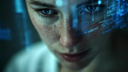 Female medical scientist engaging with a holographic interface, navigating complex medical data and visualizing patient information in a futuristic medical setting - Powered by Adobe