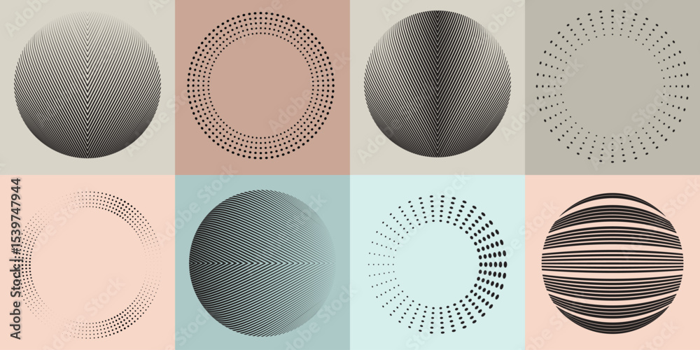 Aufkleber lines and dots in circle form .rotate rounded shape vector illustration .rotating dots form a circle