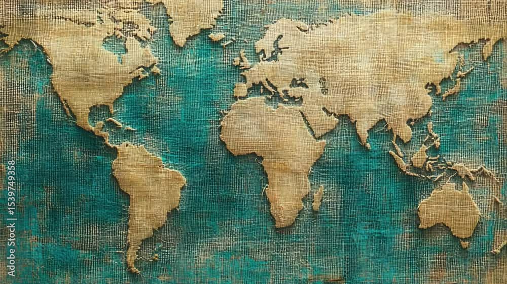 Aufkleber close-up shot of a map of the world showing details and markings