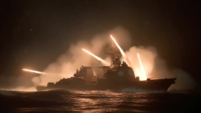 Night Battle Scene with Artillery Fire and Muzzle Flashes