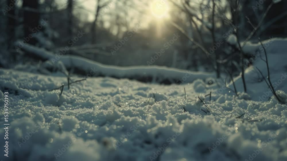Poster snowy terrain with trees and branches in the background, great for winter scenes or nature-inspired 