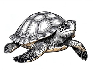 Fototapeta premium Sea Turtle Elegant Black and White Drawing, Detailed Illustration