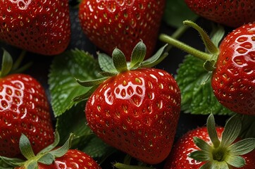 Juicy Red Strawberries Fresh from the Farm a Close Up View of Ripe Berries and Green Leaves