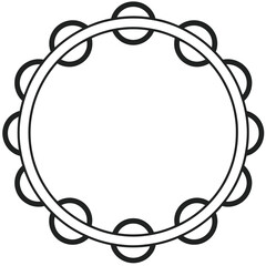 Black and White Vector Illustration of a Tambourine Musical Instrument percussion