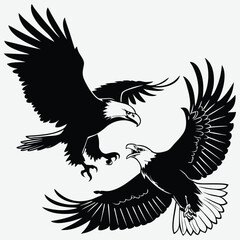 Two powerful eagles clash mid-air in a dramatic battle for dominance image silhouette design vector art and illustration