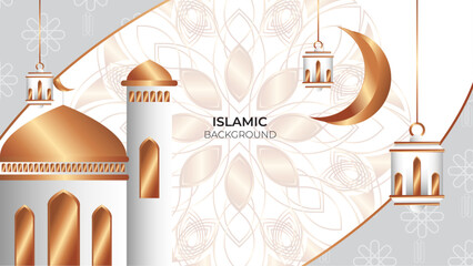 gray and gold horizontal islamic background for ramadan celebration