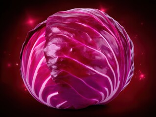 Obraz premium Captivating close-up of a fresh purple cabbage against a spotlighted background showcasing vibrant color and intricate texture ideal for culinary concepts or healthy eating narratives