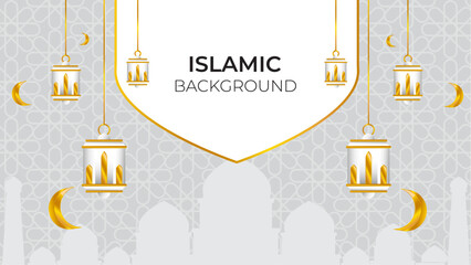 gray and gold horizontal islamic background for ramadan celebration