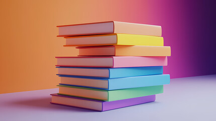 Fototapeta premium Rainbow Stack of Books isolated on transparent background