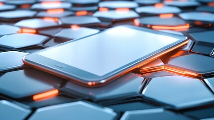 Modern tablet on a honeycomb grid
