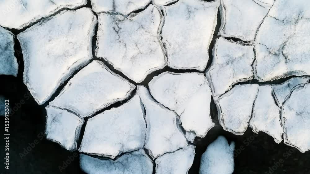 Poster a detailed view of a cracked ice surface with fractures and fissures