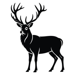 Black Silhouette Standing Deer Large Antlers White Background stag 1