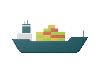 A cartoon cargo ship with colorful containers on a white background in a simple illustration