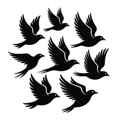 Eight Black Birds Flying In Circular Formation Vector Illustration flock circle 1