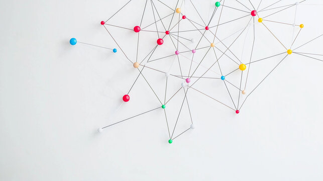 Abstract geometric network of colorful nodes and links, symbolizing innovation and connectivity in business.