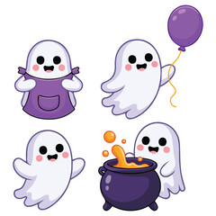 collection of cute halloween ghosts isolated vector