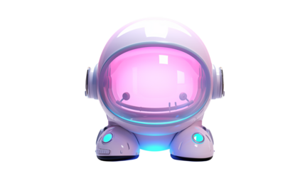 Cute Astronaut Robot Glowing Pink and Blue in Space