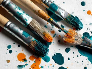 Obraz premium Paintbrushes with watercolor splashes