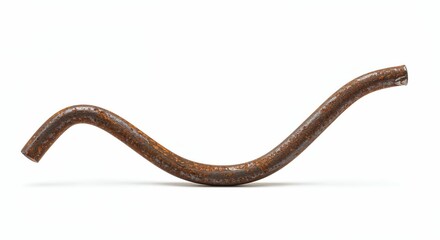 Obraz premium Bent rod isolated on white background,rusty weathered metal, photorealistic curved minimalist