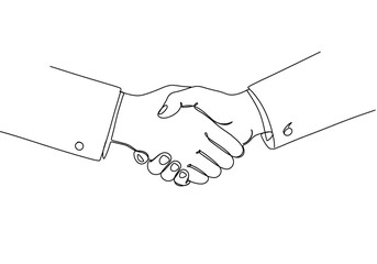 Fototapeta premium A continuous line drawing of a handshake between two people in suits on a white background