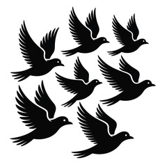 Fototapeta premium Seven Black Birds Flying Silhouette Vector Graphic flock 1