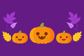 Adorable Halloween Pumpkins with Autumn Leaves Festive Fall Illustration