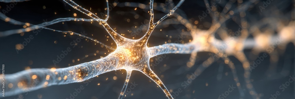 Poster Nervous System Diagram Highlighting Synapses With a Glowing Effect in a Vibrant Gradient Background