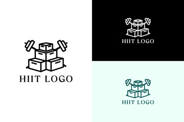plyo boxes with barbell crossing behind vector illustration, logo for gym equipment, high interval training, personal trainer, workout, exercise, weightlifting, hiit, and more