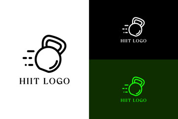 illustration of kettlebell mid swing with small speed lines, vector logo for workout, personal trainer, gym, coaching, wellness, fitness, health, hiit, high interval training, and more
