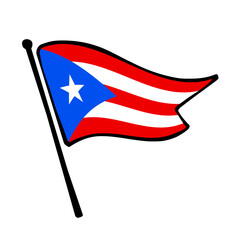 Flag of Puerto Rico. Puerto Rico flag vector illustration icon design in the hand-drawn style. Fluttering flagpole flag.