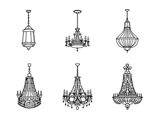Decorative hanging chandelier vector line art graphic design