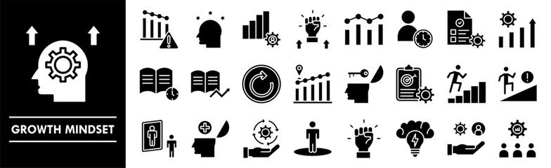 Fototapeta premium Growth Mindset icon collection set. Containing design mindset, growth, success, improvement, development