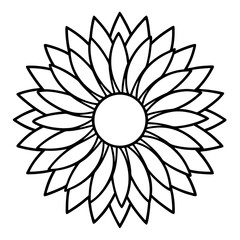 Sunflower Line Art with Circular Center and Elongated Petals