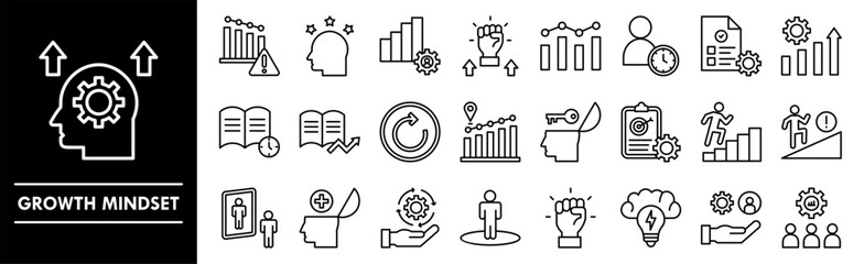 Growth Mindset icon collection set. Containing design mindset, growth, success, improvement, development
