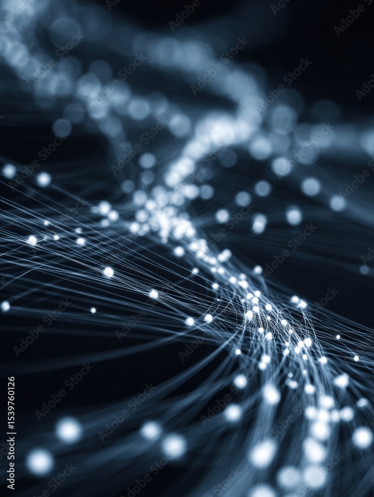 Aufkleber Motion Blur Visual of a Digital Support Network Showcasing Interconnected Nodes and Flowing Lines in a Dark Environment