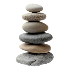 Stacked balanced stones on transparent background.