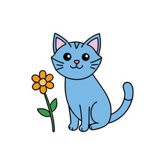 cat with a flower on white background vector art