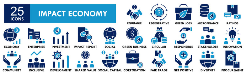 Impact Economy icon collection set. Containing design business, economy, finance, impact, financial