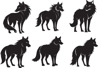 standing wolf silhouette set