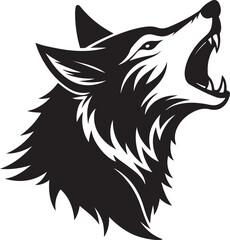 Side profile of a wolf head with open mouth, mid-howl black silhouette

