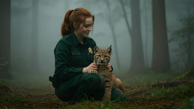 Zookeeper and Lynx Cub Sharing a Moment