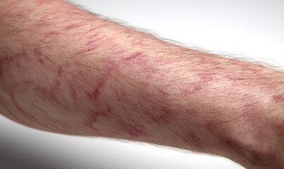 Close-up view of a man's arm exhibiting symptoms consistent with skin lesions or dermatological condition.  Medical image for diagnostic purposes.