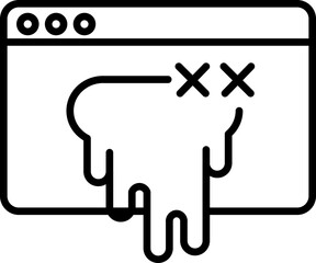 Stylized illustration of melting browser window with playful expression, featuring dripping effect and cartoonish elements. design conveys sense of digital decay or error